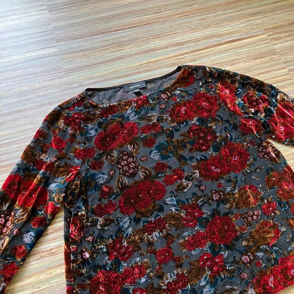 Karen Kane Burnout Velvet Semi Sheer Blouse Top with Bell Flared Sleeves Floral - Picture 4 of 9